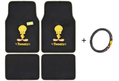 Tapetes de assoalho Looney Tunes Tweety Bird carpete + pacote combo capa de volante - Imagem 1 de 4