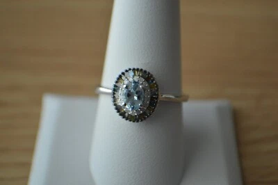 0.70ct Santa Maria Aquamarine / Multi Diamond Ring Rhodium over Fine Silver Sz 9 - Image 1 of 4