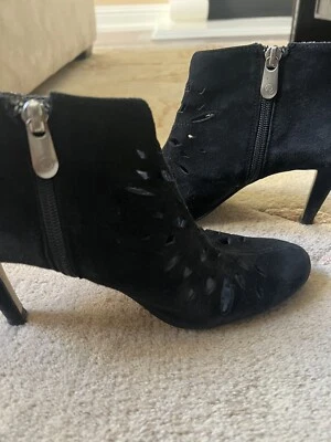 Ankle Boot 7 Women Leather Suede Vittadini  Black Laser Cut High Heel Almond Toe - Изображение 1 из 4