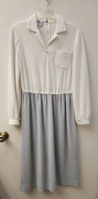 Винтажный 70-х годов союз сделал серый и белый два тона 100% полиэстер офисное платье размер 16 - Изображение 1 из 4