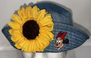 Vintage Sunflower Minnie Mouse Jean Hat Disney Denim Adult One Size Stain - Picture 1 of 9