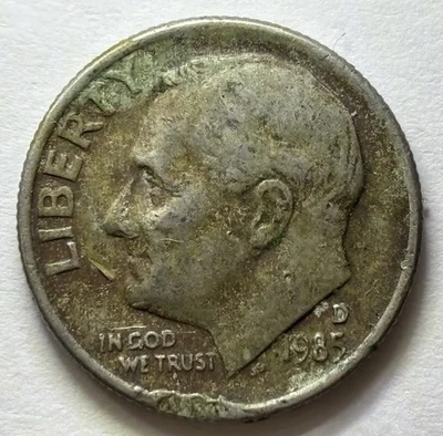 ( Error Coin) 1985 D Roosevelt Dime with Die Crack and Misaligned Die Error - Image 1 of 3