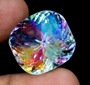 Natural Mystic Quartz Cushion 53.40 Ct Rainbow Color Flawless Certified Gemstone - Picture 1 of 8