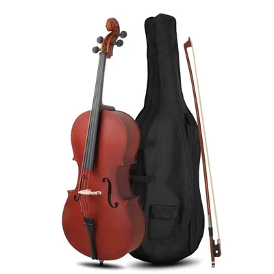 4/4 Full Size Matt Acoustic Cello +Bag+Bow+Rosin+Bridge for Beginner Student - Image 1 of 4
