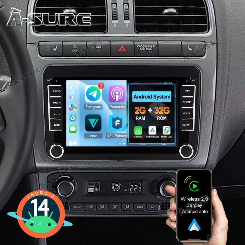 A-Sure VW001227 7" 2DIN Bluetooth Navigationsgerät