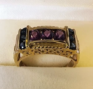 THL 10K Amethyst Sapphire Accent Bar Dome Ring, Size 5.5 - Picture 1 of 6