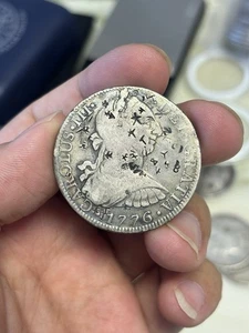 1776 Mexico 8 Reales Mo FF Carlos III Silver Coin Chopmarked - Picture 1 of 2