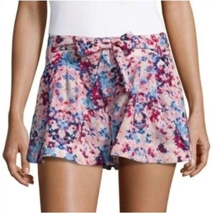 Parker Viola Silky Polyester Pleated Floral Flare Shorts in Multi Large $198 - Picture 1 of 5