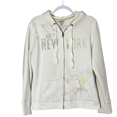Mossimo 白色抓绒拉链连帽衫纽约刺绣加高字母尺寸 XL — 第 1/4 张图片