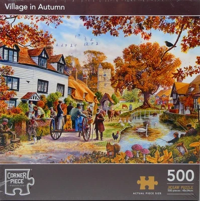 Corner Piece 500 Piece Jigsaw Puzzle 'VILLAGE IN AUTUMN' ~ NEW & SEALED - Image 1 of 4