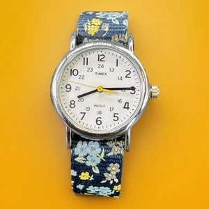 Timex Damen Weekender Uhr Indiglo T23P70 Blumenband Batterie läuft süß - Bild 1 von 13