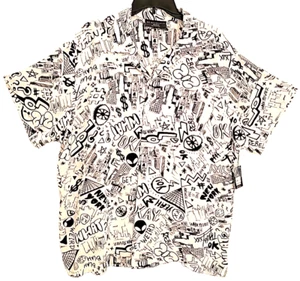No Boundaries Shirt Short Sleeve Black White Graffiti Rayon Men's 2XL 50-52 - Picture 1 of 10