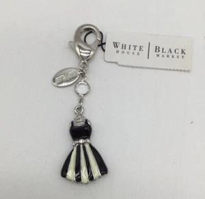 White House Black Market Key Chain “ little dress“ Silver Tone & Crystal NEW - Picture 1 of 2