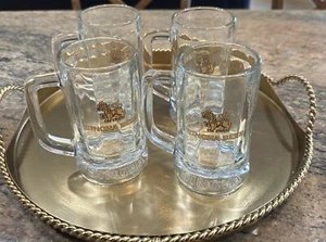 BEER Beveled Glass Mug Stein ~ Brewery SINGHA Pale Lager ~ LION - Set of 4 - Picture 1 of 15
