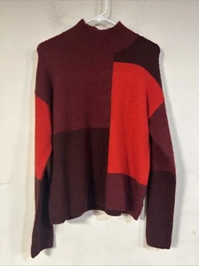 Cynthia Rowley Mockneck Sweater Women’s Size L Red Colorblock Top - Picture 1 of 4