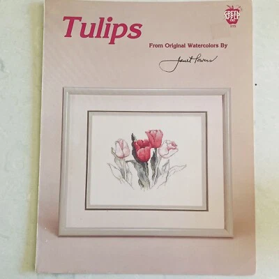 Vintage Janet Powers TULIPS Cross Stitch Pattern (1987) Green Apple Co # 575 - Image 1 of 2