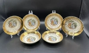 Set Of 6 Vintage Royal China Colonial Courting Couple 22 Kt. Bowl Gold 5” (#384) - Picture 1 of 17