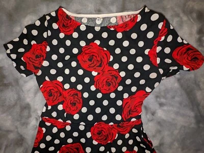 Vestido vintage azul encantador blanco y negro lunares y rosa Foto 1 de 4