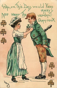 Postal del Día de San Patricio en relieve HBG S/A 2253 pareja con trébol verde - Imagen 1 de 2