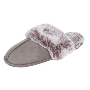 womens Comfy Faux Fur House Slipper Scuff Memory Foam Slip on Anti Large Grey - Picture 1 of 8