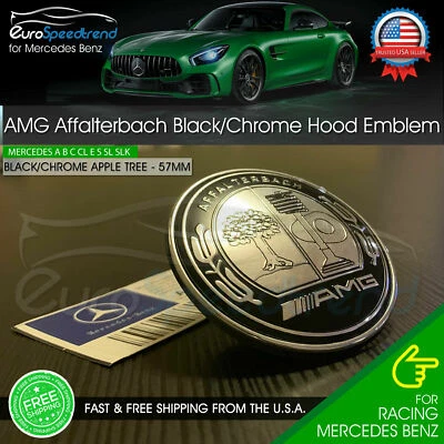 AMG Front Hood Emblem Affalterbach Black Chrome Apple Badge Mercedes Benz 57mm - Image 1 of 4