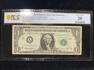 1963 $1 Rare Low Serial Number FRN # 9 Currency Bill Note Fancy PCGS VF20 - Picture 1 of 4