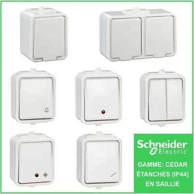 Prises/Interrupteurs/Poussoirs étanches EN SAILLIE IP44 blanc SCHNEIDER "CEDAR"