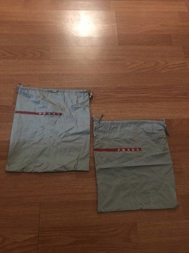 "Vintage PRADA 2 Borsa antipolvere Grigio Nylon Logo Rosso Cordini Scarpe Borsa a mano 9""x11""