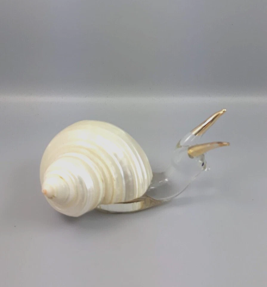 Lumaca vetro trasparente e oro con conchiglia naturale madreperla l 10 cm - Immagine 1 di 1