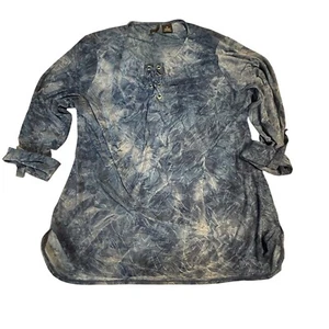 New Directions Tunic Top Lace Up Blue Tie Dye Blouse XL - Picture 1 of 4