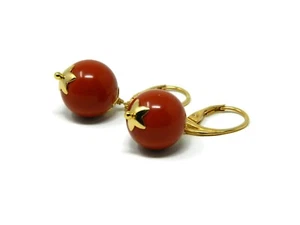 Orecchini Donna Corallo Rosso Sardegna 14mm Fiore Dorato Argento 925 - Foto 1 di 6