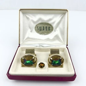 Vintage Swank Krawattennadel & Manschettenknöpfe Set goldfarben Manschettenknöpfe Aurora Borealis Stein - Bild 1 von 10
