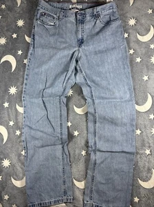 Women’s Tommy Hilfiger Jeans Size 12 Long Vintage Blue Faded Straight Leg - Picture 1 of 5