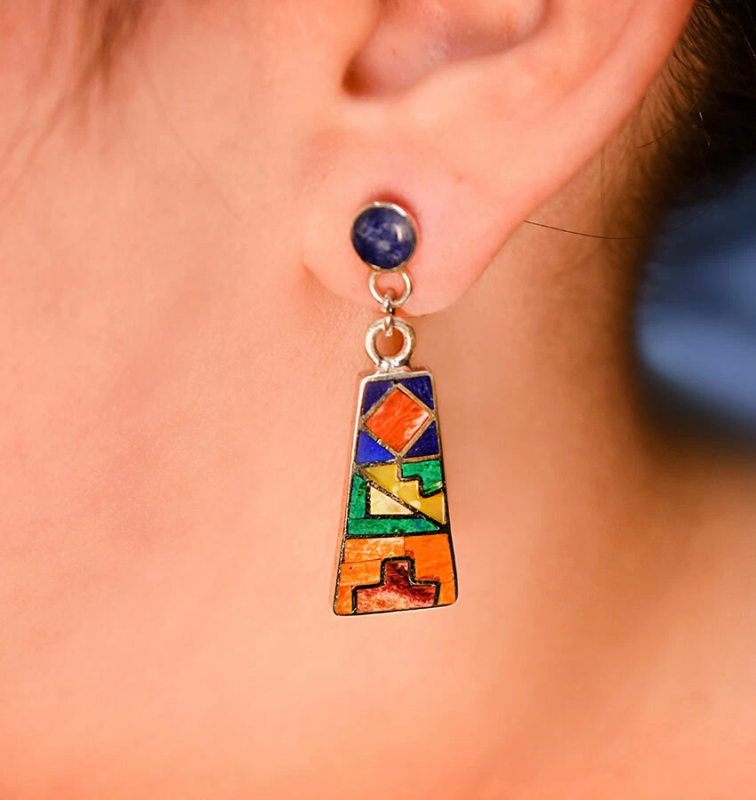 PENDIENTE CUSCO PLATA 950 CON PIEDRAS NATURALES Foto 1 de 1