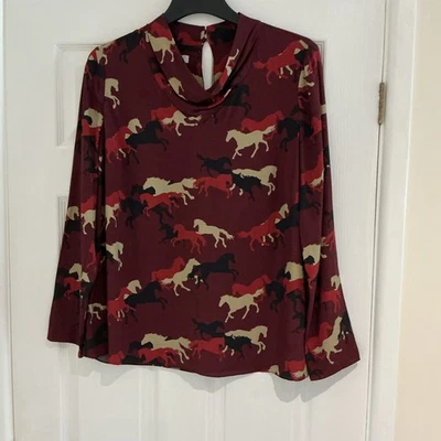Hobbs Horse Print, Equestrian Multicolour Blouse. Cowl Neck UK 14  - Image 1 of 4