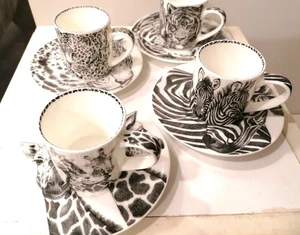 TAITU', Set di 4 tazzine da caffè con piattino, in porcellana decoro WILD SPIRIT - Picture 1 of 5