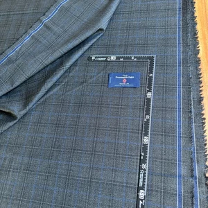 Ermenegildo Zegna TRAVELLER Fabric 2.30m - Superfine Wool - Grey Blue Windowpane - Picture 1 of 15