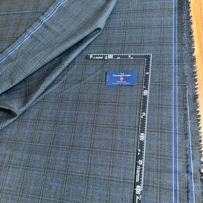 Ermenegildo Zegna TRAVELLER Fabric 2.30m - Superfine Wool - Grey Blue Windowpane - Image 1 of 4
