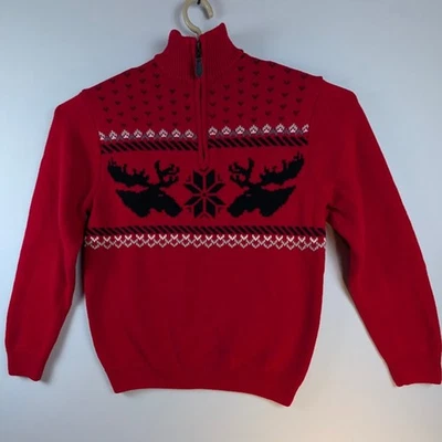 Chaps 1/4 Zip Nordic Sweater Men M Red Moose Snow Ski Lodge Holiday Fair Isle - Image 1 of 4