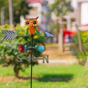 Owl Weathervane Wind Direction Indicator with 3 Prongs Stake Decorative Creative - Picture 1 of 7