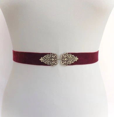Cinturón Cintura Borgoña Terciopelo Elástico Plateado Joyas, Talla Regular y Grande Foto 1 de 4