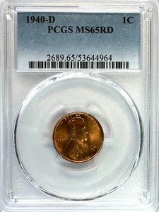 1940-D Lincoln Wheat Penny, MS 65 RD PCGS, NR. - Picture 1 of 2