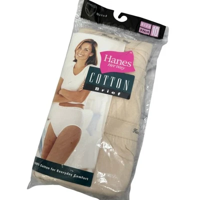 New Vintage 1999 Hanes Her Way 100% Cotton Briefs 3 Pack Size 10 Beige  - Image 1 of 4