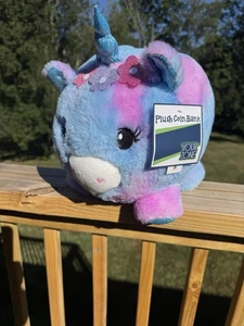 Your Zone Plush Piggy Bank Multi Unicorn Large 10" Soft Animal Coin Bank 1X - Picture 1 of 6