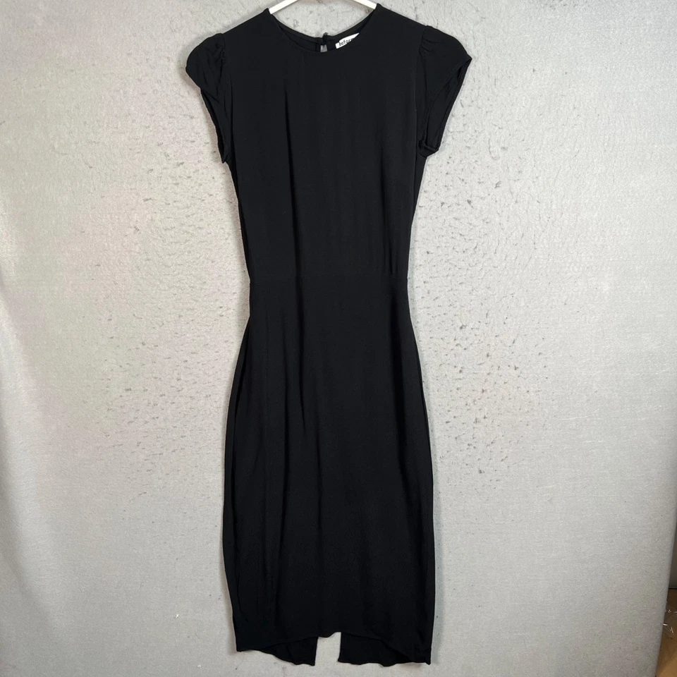 Reformation Size 0 Black Midi Dress With Cap Sleeves & Back Cutout Design - Image 1 of 4
