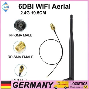 WLAN Dualband 2,4G 5Ghz 6dBi ANTENNE + Kabel Neu RP-SMA, IPEX U-FL - Bild 1 von 8