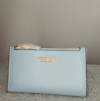 Kate Spade | Azul Armonía | Pequeña Delgada | Cartera Doble Pliegue Cuero - Nueva Foto 1 de 4