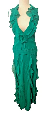 Выпуск Нью-Йорк женщин 14 зеленый длинный шелк платье платье глубокий погружение V шеи с бретелью через шею - Изображение 1 из 4