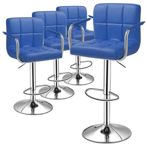 Blue 4 Pack Modern Leather Bar Stool Adjustable Swivel Counter Height Pub Chair - Picture 1 of 11