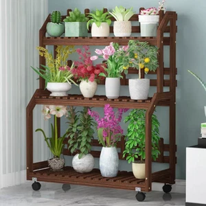 31" Rolling Plant Stand Shelf Home Balcony Flower Pot Holder 3-Tier Display Rack - Picture 1 of 3
